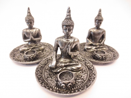 Silber Räucherstäbchenhalter - Happy Buddha
